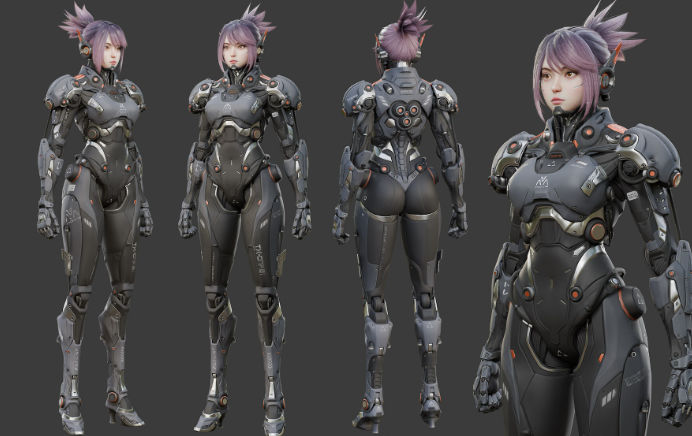 Blender女性机器人人物角色3D模型Flycat – Robot Girl-喵星资源网