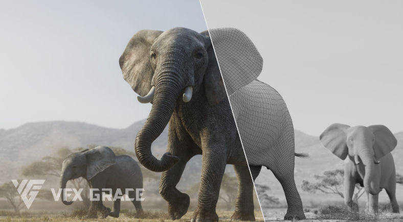 Blender非洲大象3D模型附骨骼绑定材质 African Elephant Animated – VFX Grace-喵星资源网