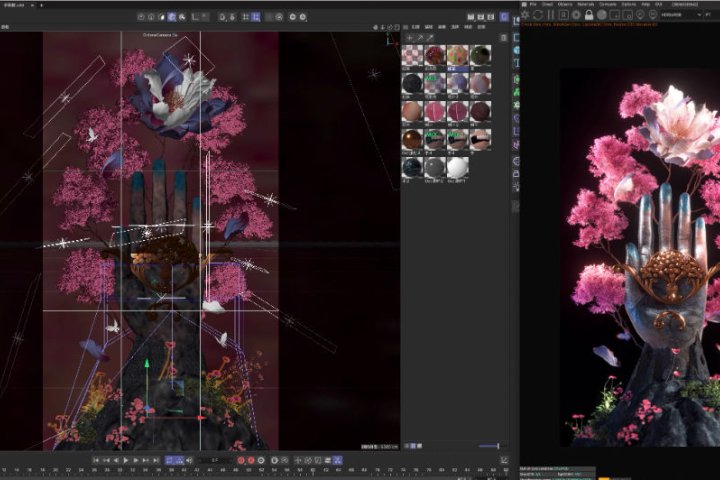 C4D佛手树鲜花海棠高级感抽象概念3D模型场景OC渲染工程源文件带材质贴图-喵星资源网