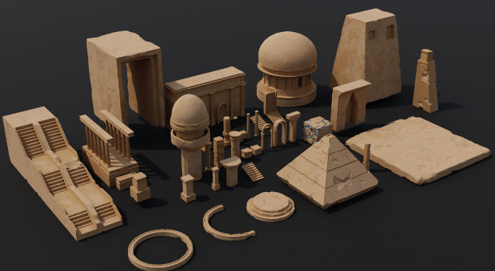 远古遗迹古老埃及金字塔游戏资产3D模型 Ancient Ruins Kitbash (Blender/FBX/OBJ格式)-喵星资源网