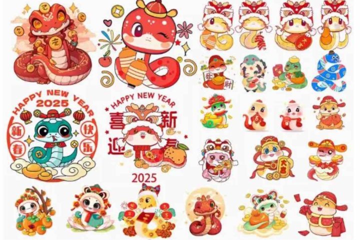 2025蛇年元素IP形象PS模版卡通插画图案表情包吉祥物设计素材50款-喵星资源网