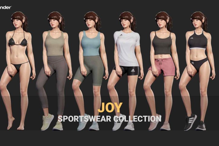 Blender 3D角色模型 日韩美女制服立体运动装资源 JOY – Rigged Sportswear Pack-喵星资源网