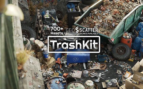 Blender插件 700种垃圾堆废品纸箱瓶子塑料袋罐子3D模型资产预设库Trash Kit – 3D Assetkit-喵星资源网