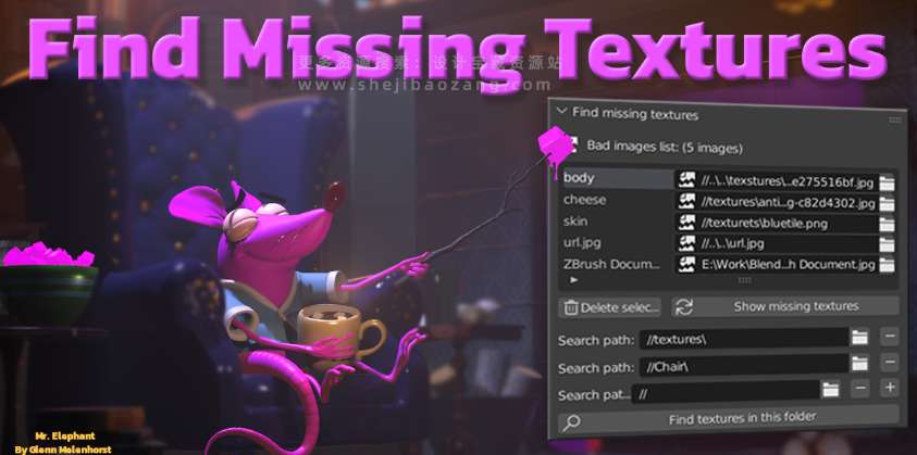 Blender插件 丢失贴图查找工具 Find Missing Textures V3-喵星资源网