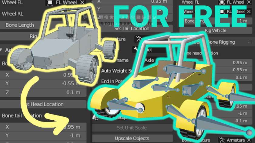 Blender插件 汽车装备绑定工具 Unreal Engine 4 Vehicle Rigging Addon V0.6.2-喵星资源网