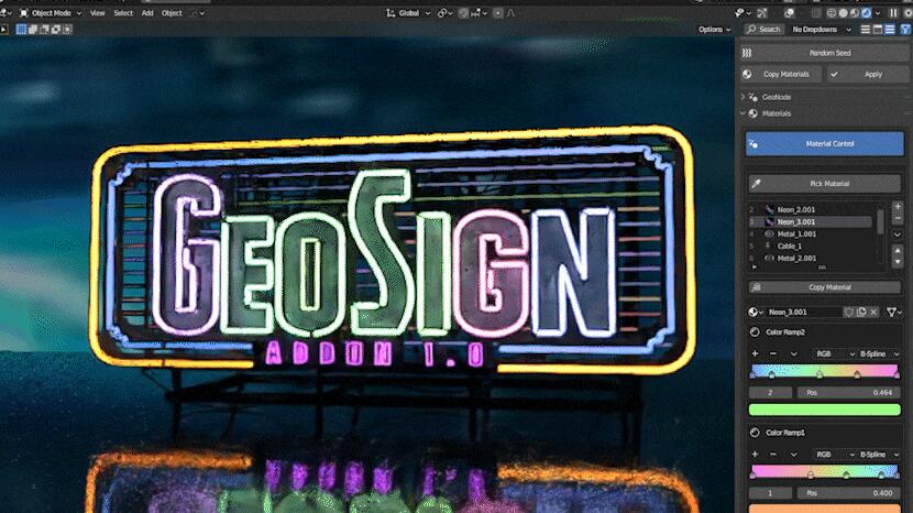 Blender插件 霓虹发光标志广告路牌生成器 Geo Sign V1.0-喵星资源网