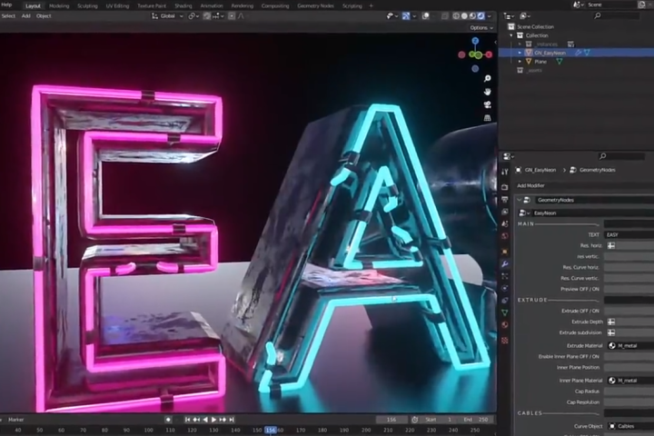 Blender插件-Easy Neon V1.3 炫酷霓虹发光灯管生成器-喵星资源网