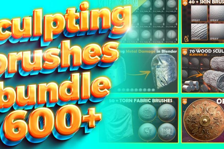 Blender预设 600组雕刻笔刷 600+Blender Sculpting Brushes-喵星资源网