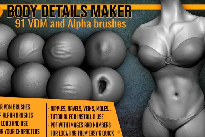 Blender预设 人体细节刻画Body Details VDM画笔Body Details Vdm Brushes For Blender-喵星资源网